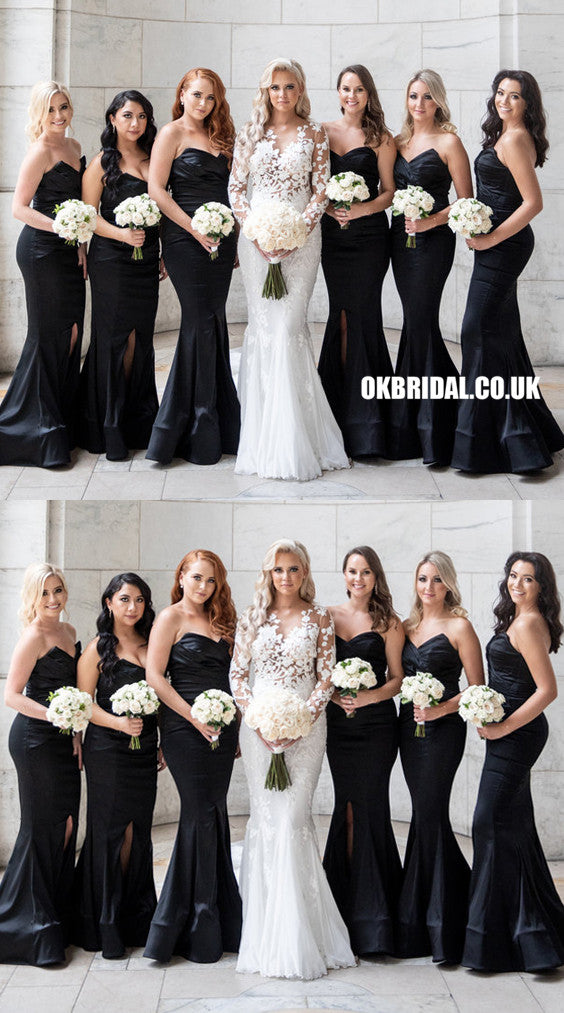 black satin bridesmaid dresses